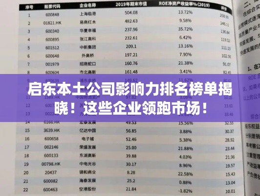 启东本土公司影响力排名榜单揭晓！这些企业领跑市场！
